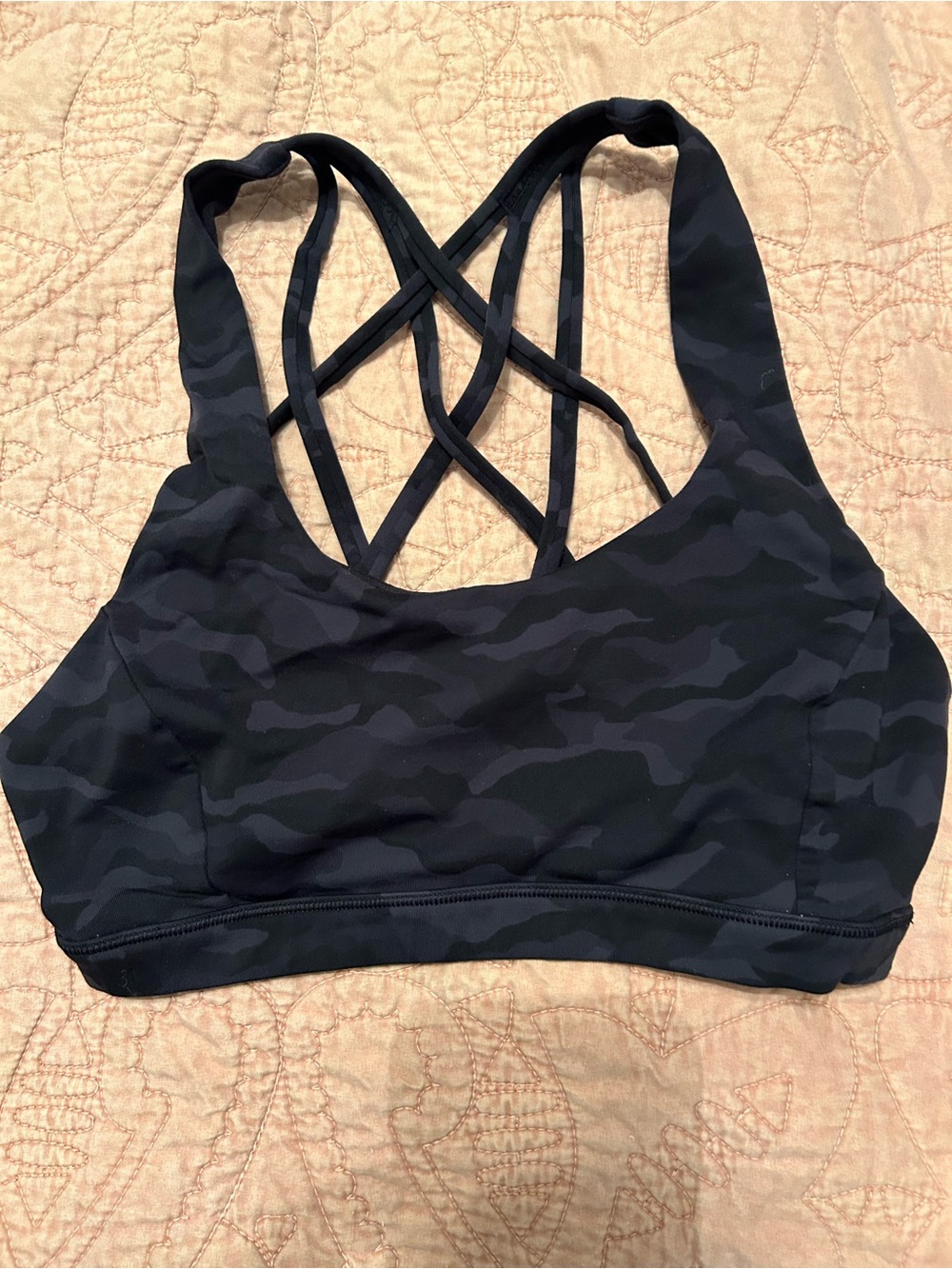 lululemon athletica Black Camo Strappy Sports Bra